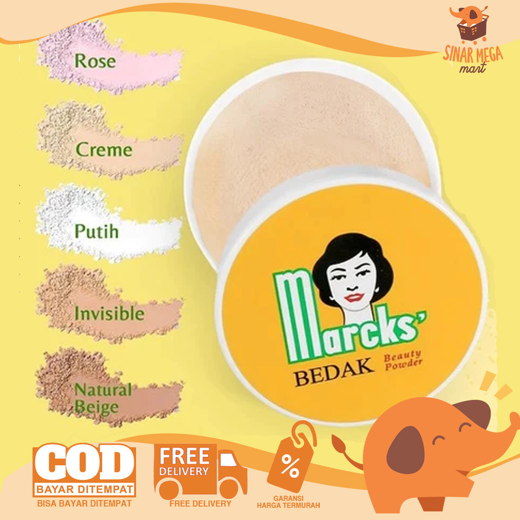 MARCKS Bedak Classic 40Gr - Natural Beige, Putih, Crème, Rose, Invisible | Bedak Tabur Marcks
