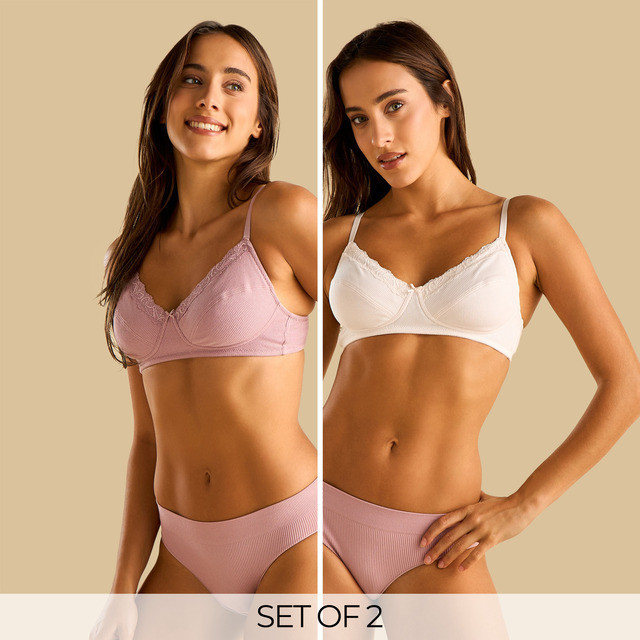 Max Fashions Dalaman Wanita Pack of 2 - Ribbed Wired Non-Padded Bra Pink - Medium