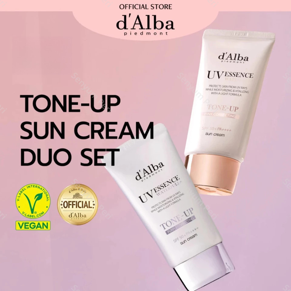 D‘Alba Waterfull Tone Up Sun Cream SPF50+ PA++++ 50ml - Sunscreen Pelembab & Pencerah Wajah, 2 Varia