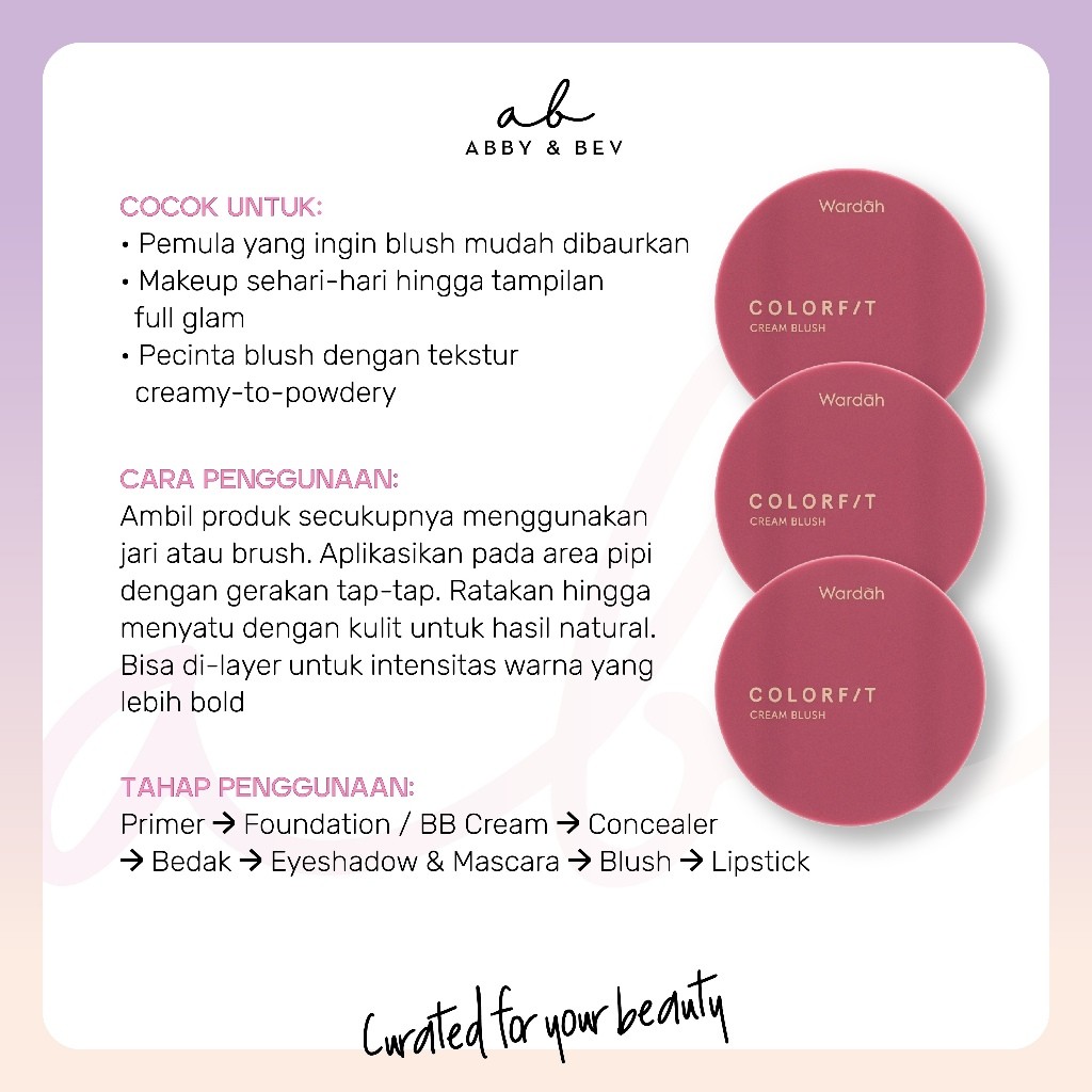 AB - Wardah Colorfit Cream Blush [3gr]/ Blush On Cream dengan Tampilan Alami Blush On Eyeshadow
