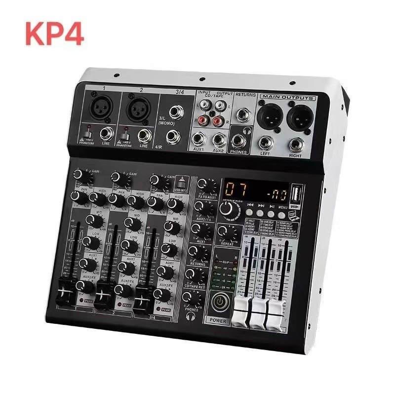 MKC KIMISO KP4 Mixer LENGKAP Usb 4 Saluran Konsol Mixer Audio Mini Keluarga KTV 48V USB/BT Efek Reka