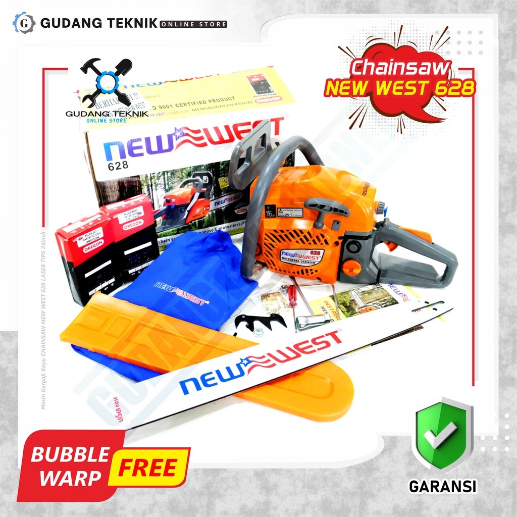 Mesin Gergaji Kayu New West 628 - Chainsaw New West 628 Chain Saw Laser Tip 24inch PAKET
