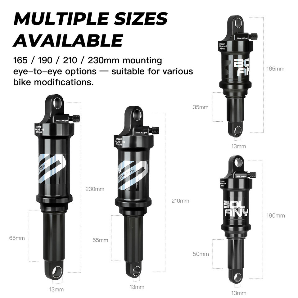 BOLANY Soft Tail Bike Air Rear Absorber Mountain Bike Rear Shock Suspension XC DH Shock MTB 165/190/