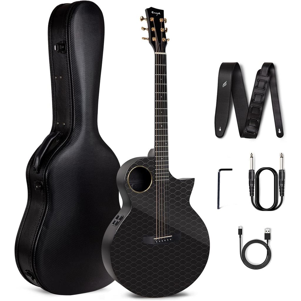 Enya Carbon Fiber Acoustic Electric Guitar with Hard Case, Leather Strap, USB TypeC Cable and trumen