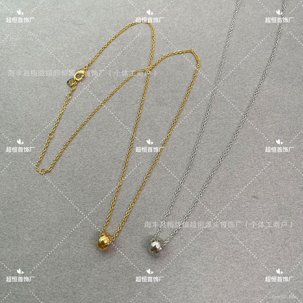 High Version V Gold CNC Silver-plated Chanel-style18k Rose Gold Diamond Mini Gold Bean Pendant Colla