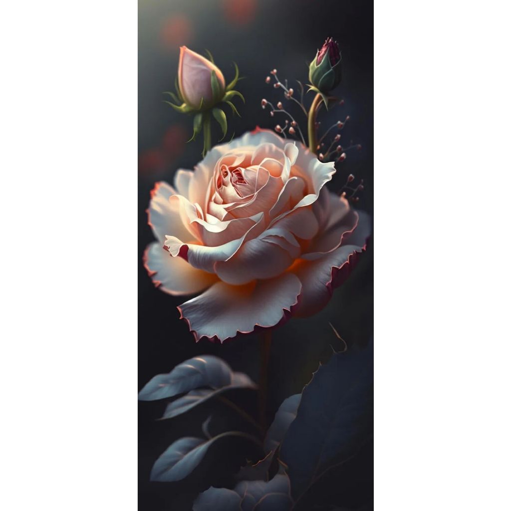 Lukisan Dinding Seni Fantasi Bunga Mawar & Teratai Hiasan Rumah Kamar Tidur