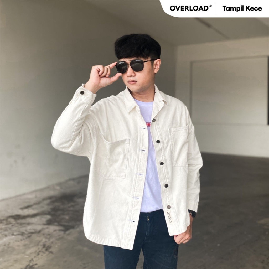 (COD) PROMO AKHIR TAHUN JINISO - Denim Pria Button Jaket Jeans Oversize Khaki