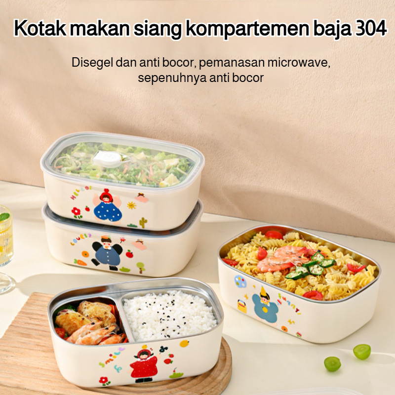 Tahan Panas 12 Jam Kotak Makan Stainless Steel 3 Ruang Terpisah Untuk Pelajar/Karyawan/Praktis Micro
