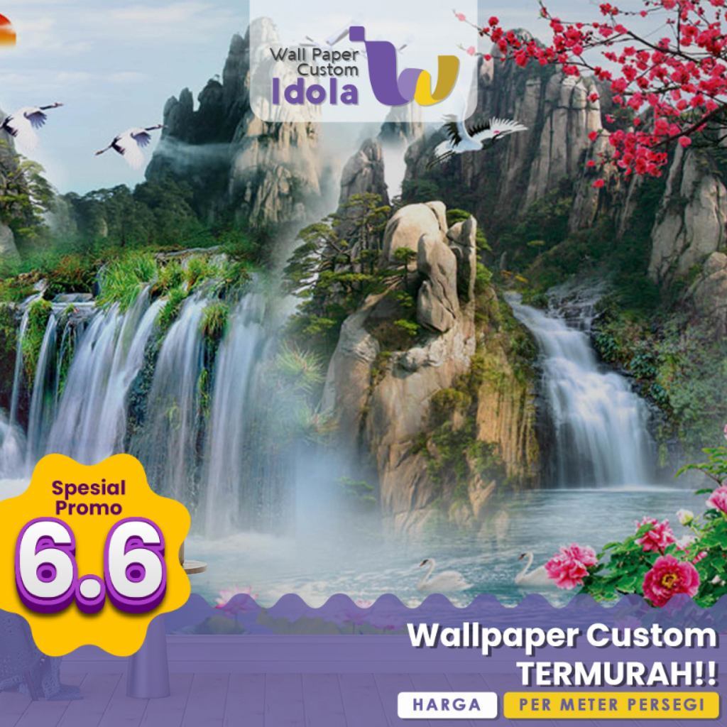 Wallpaper Custom Ruang Tamu Motif Alam Gambar Air Terjun Premium Quality