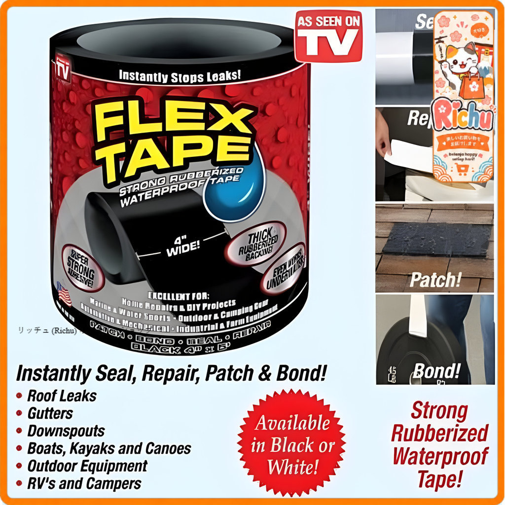 Richu | Lakban Anti Bocor Waterproof – Flex Tape Perekat Kuat untuk Perbaikan Rumah dan Kendaraan | 