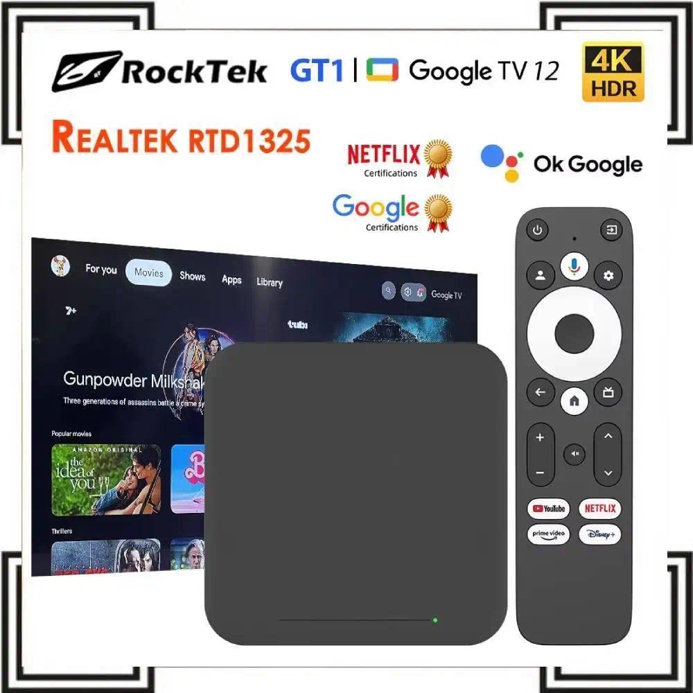 Google TV 12 Box Netflix Certified Realtek1325 Mea Player RockTek GT1 UHD Dolby Atmos Sound 2T2R Wif