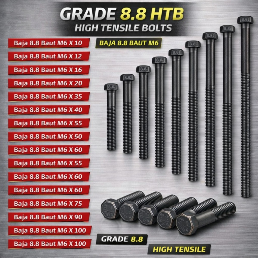 Baja 8.8 Baut M6X75 / Baut 6X75 / M6 X 75 / 6 X 75  Grade 8.8 HTB - High Tensile Bolt Half Drat
