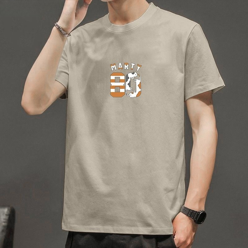 Kaos Lengan Pendek Pria Katun Serbaguna Kaos Bermotif Kasual Loose Top