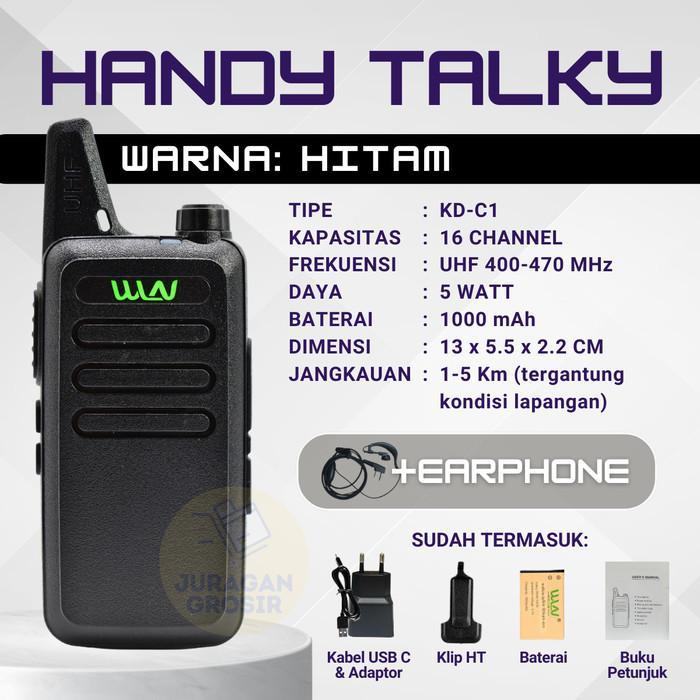 HT WLN KD - C1 HT UHF Free Handsfree Lengkap KDC1 WLAN ORIGINAL - Hitam
