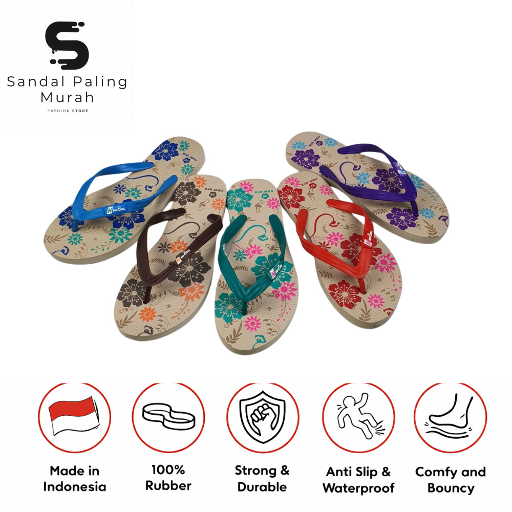 New Era Sandal Jepit Wanita Motif Bunga - New Era DAISY Sandal Cewek Karet Anggun Floral