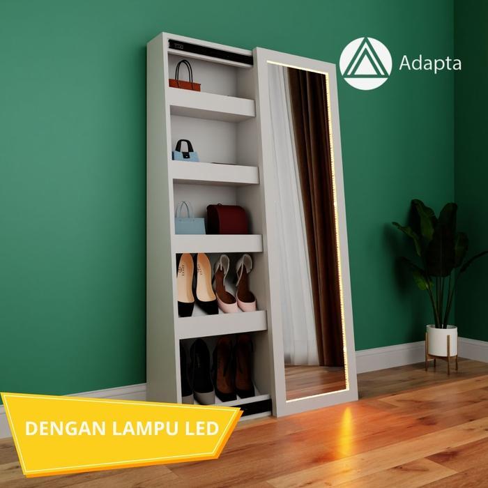 Adapta - Lemari Tas dan Sepatu Standing Mirror Pintu Geser Dengan Lampu LED - TALIA-A11 - Pakai Lamp