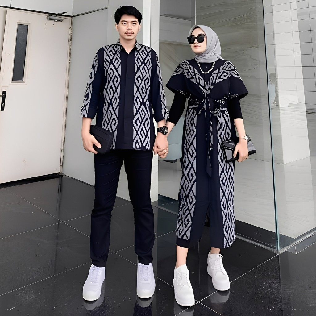 Couple tenun clara motif toraja hitam dress kondangan Aurora maxi couple prewedding batik tenun dres