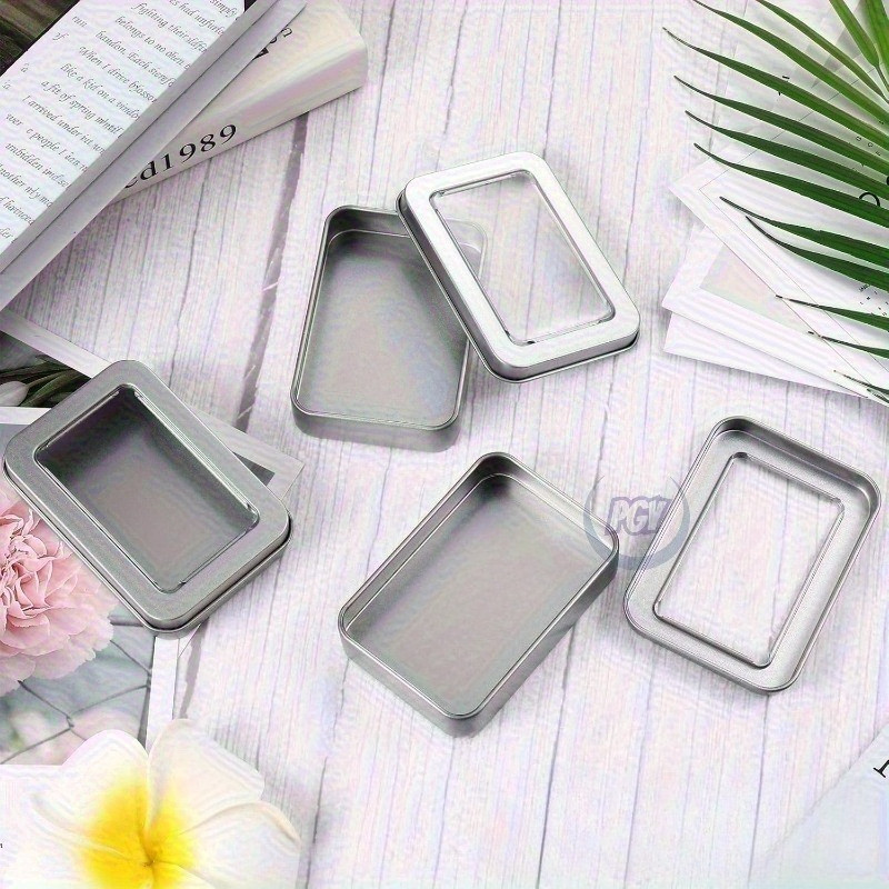 8/13/22pcs Metal Tin Boxes with Lids Transparent Top Rectangular Storage Containers for Candles Cand