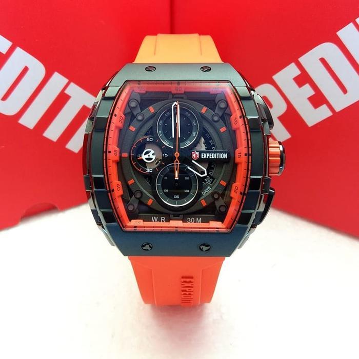 Jam Tangan Pria Expedition Original E6782 Orange Black
