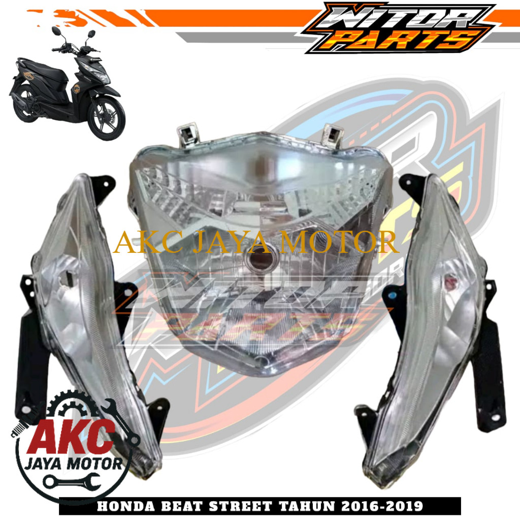 Reflektor Depan Plus Sen Kanan Kiri Motor Honda Beat Street 2016 2017 2018 2019 / Lampu Reflektor + 