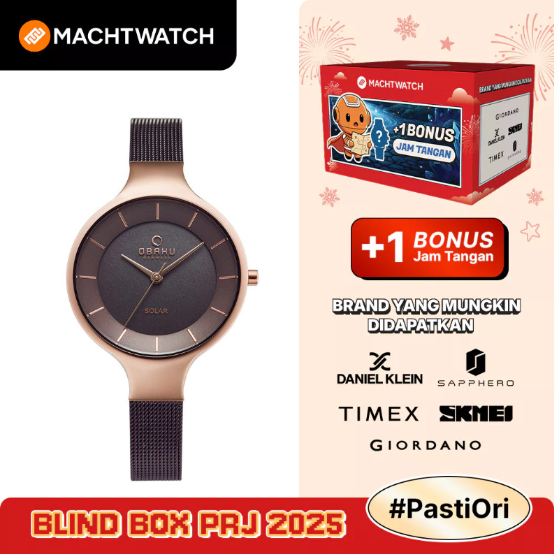 Jam Tangan Wanita Obaku V221LRVNMN Gry Walnut Brown Dial Brown Mesh Strap