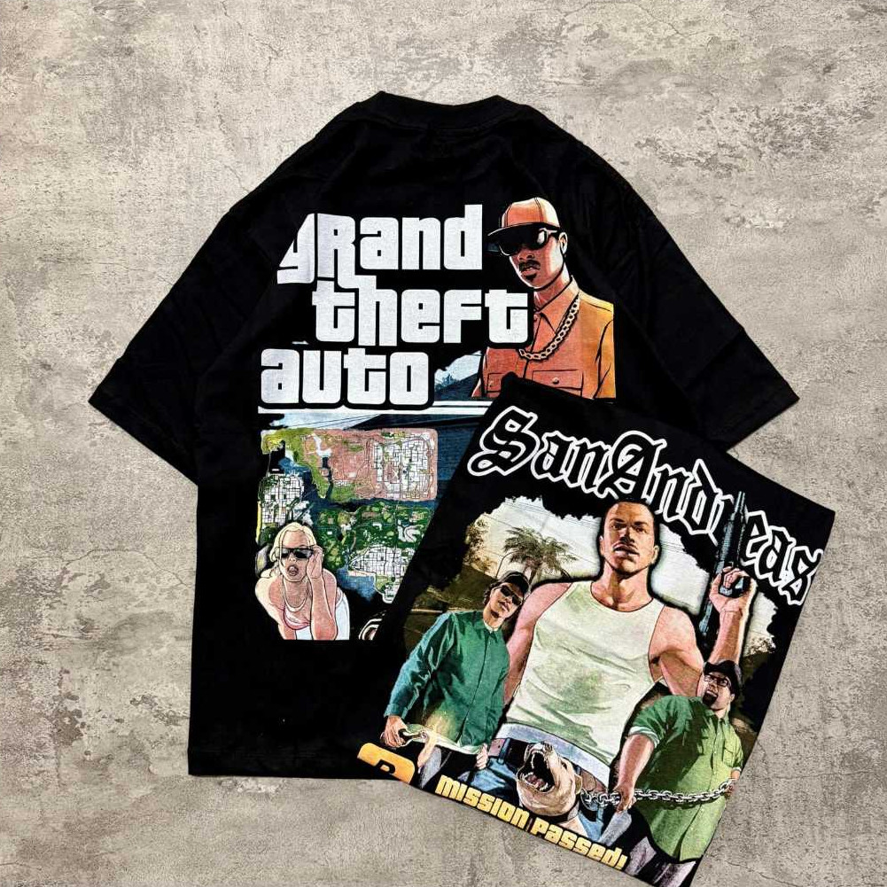 Baju Kaos Oversize Grand Theft Auto GTA - T Shirt Vintage GTA San Andreas Oversize Black 20s Kaos Un