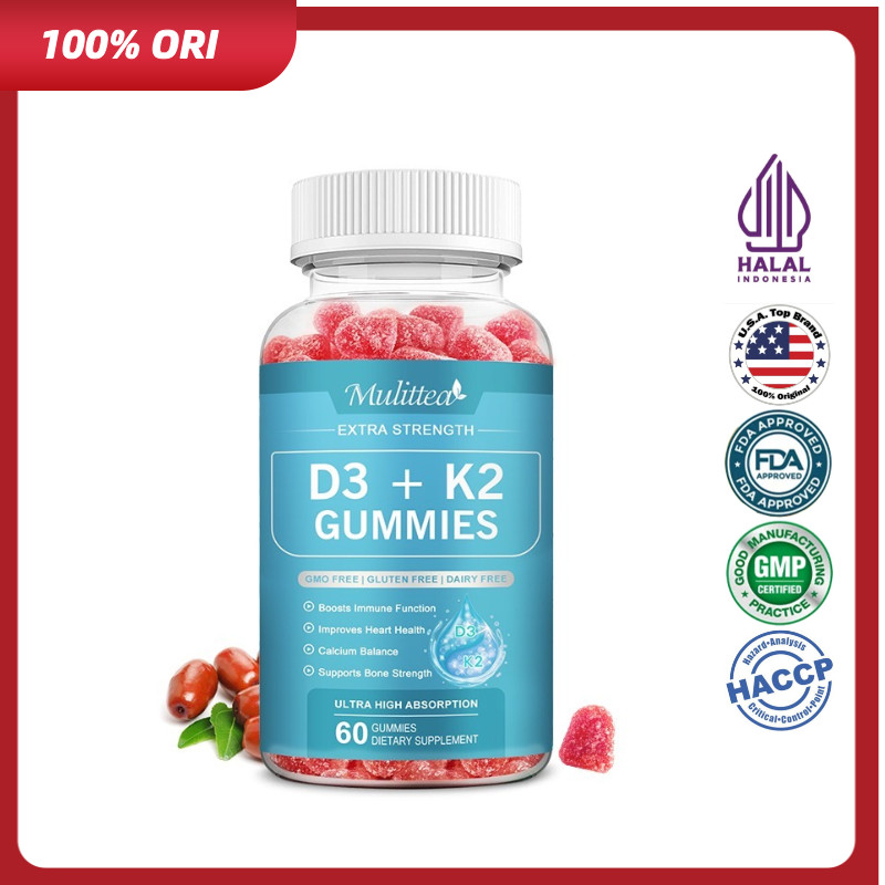 Mulittea Permen Jelly Vitamin D3 K2 Untuk Anak-Anak & Dewasa Mendukung Kesehatan Otot Tulang Gigi