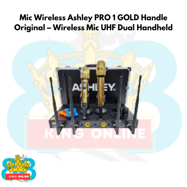 Mic Wireless Ashley PRO 1 GOLD Handle Original – Wireless Mic UHF Dual Handheld