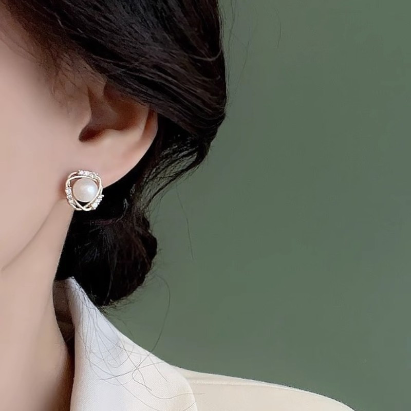 Anting Mutiara Berongga Berputar Baru untuk Wanita, Elegan dan Sederhana, Anting Selebriti Online Se