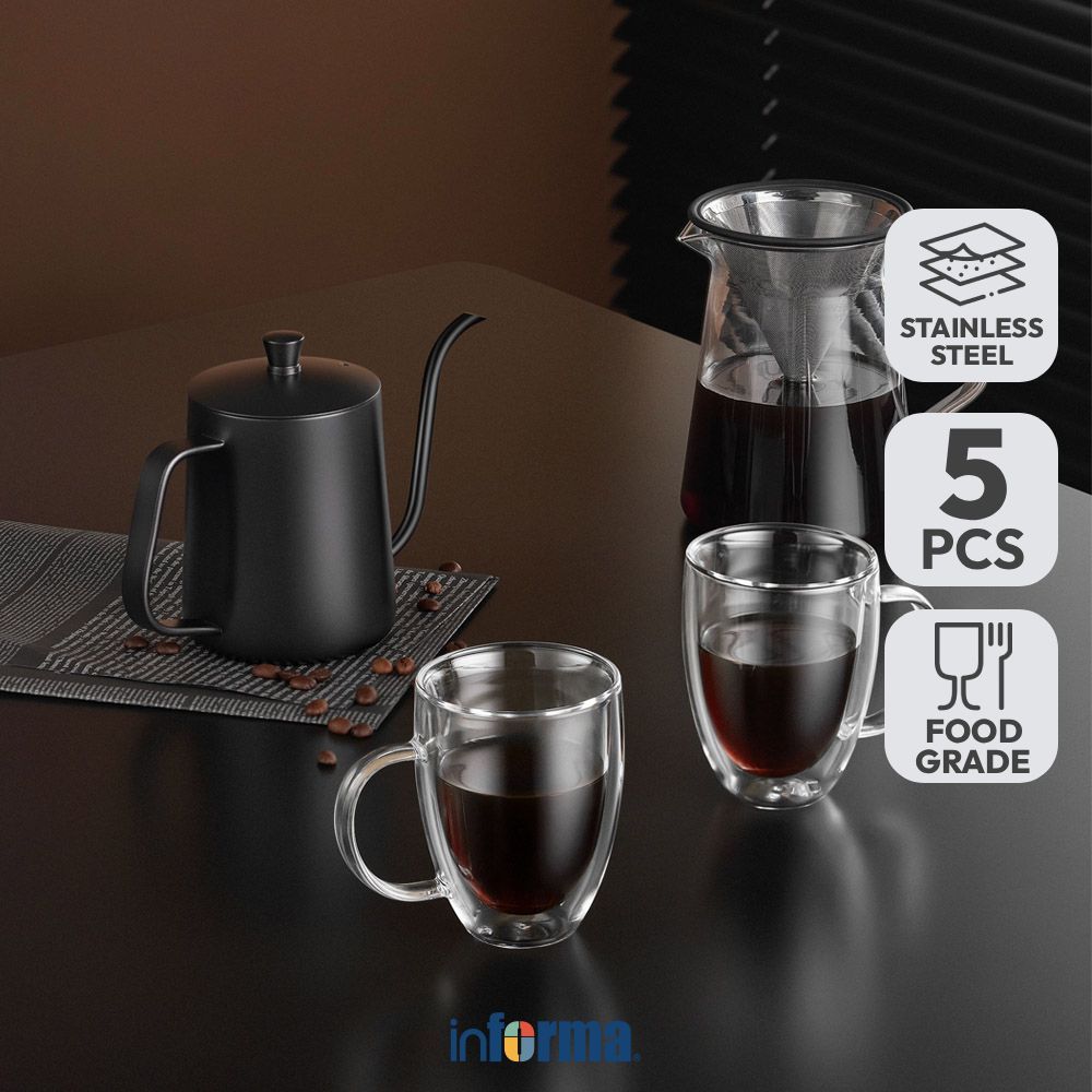 Informa Appetite Teko Kopi Latte Stainless Steel Set 5 Pcs - Hitam