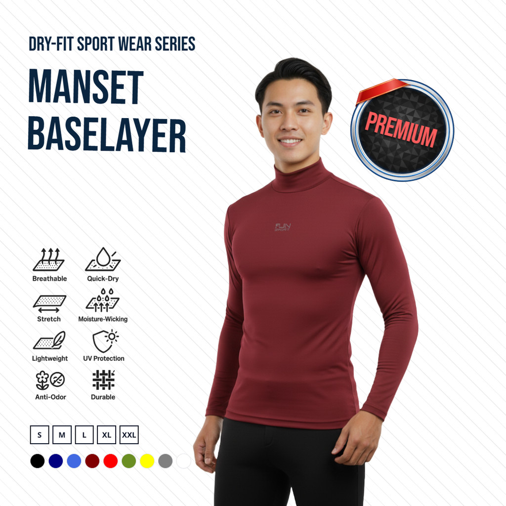 Baselayer Pria Untuk Gunung & Hiking Baju Manset Spandex Tangan Panjang
