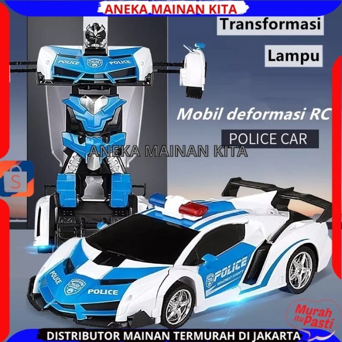 JAMIN MURAH Mainan Anak Mobil Remote Control Polisi Dapat Berubah Menjadi Robot(BISA LANGSUNG ORDER)