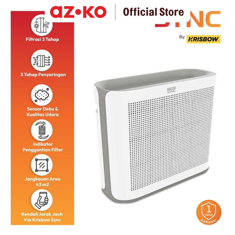 AZKO Krisbow Sync 43 M2 Smart Air Purifier Cadr 360M3/Jam - Putih Penyaring Udara Pembersih Ruangan 