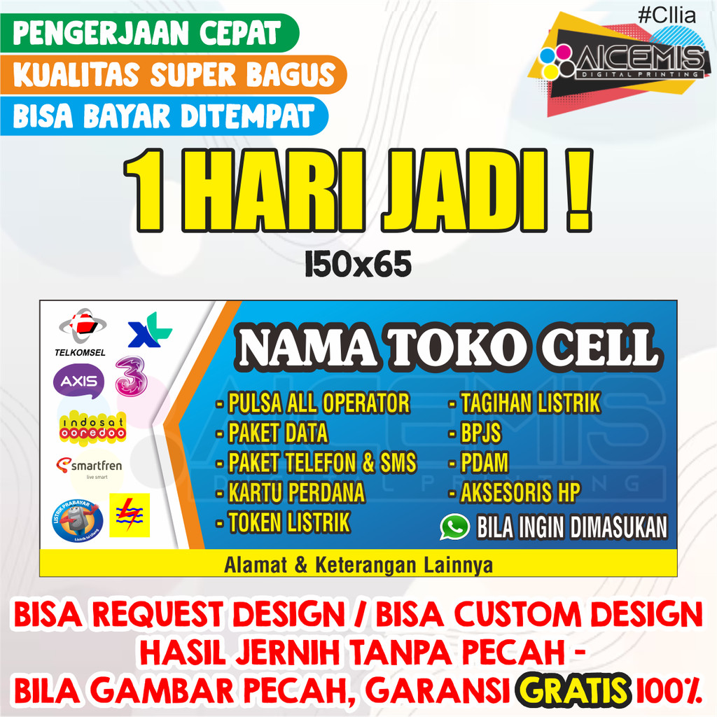 1 hari  | spanduk konter hp | banner konter pulsa | spanduk banner etalase konter pulsa | poster eta