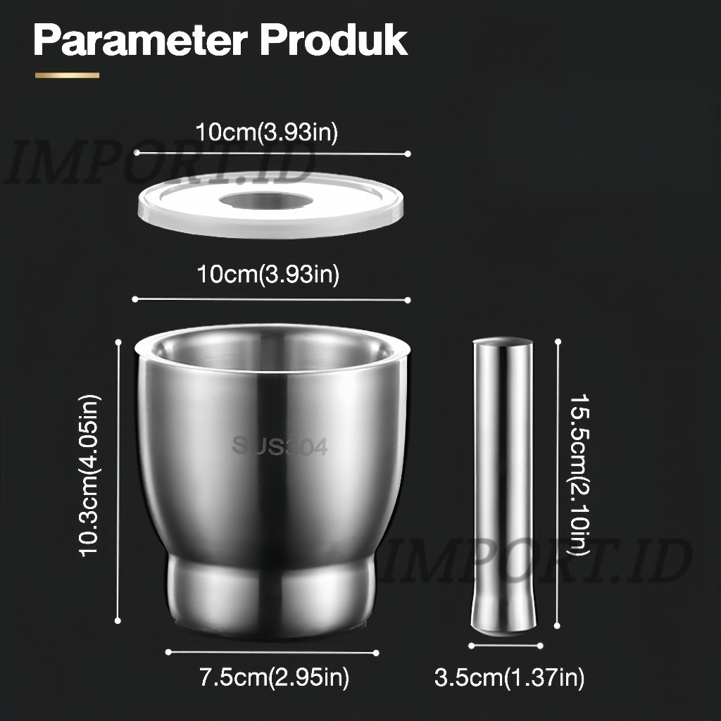 304Cobek Stainless / ulekan Stainless / Tumbukan Bumbu Dapur Dengan Tutup/Mortar Pestle Tumbukan Bum