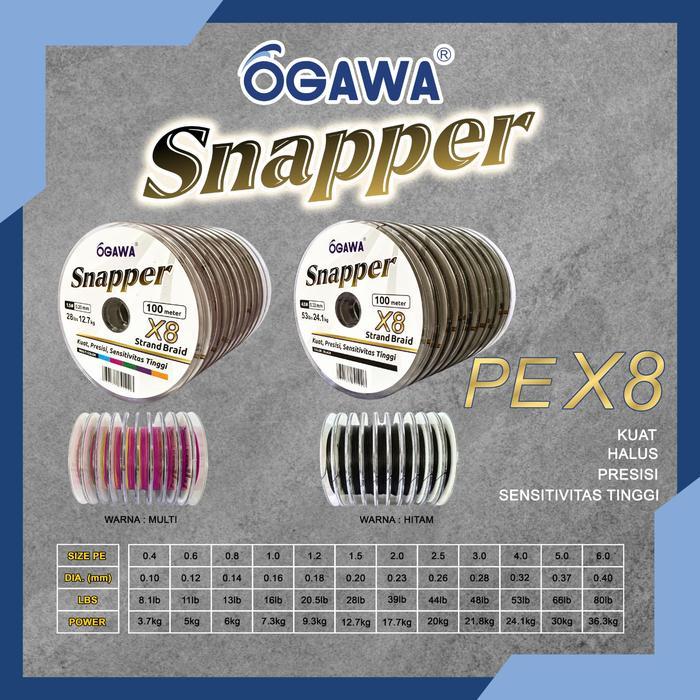 PE | Braided OGAWA SNAPPER X8 100M - Hitam, 16LB | 0.16MM