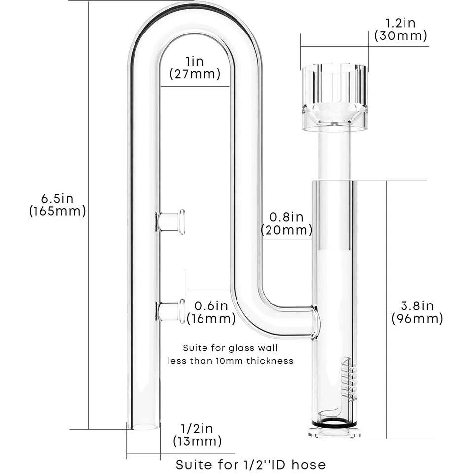 Pipa Lily Kaca Mini Akuatik dengan Protein Skimmer Inflow dan Outflow untuk Sistem Filter Mini Nano 