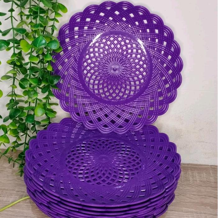 piring rotan plastik 24pcs , piring plastik cantik , piring plastik , piring rotan plastik cekung , 