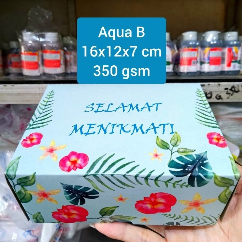 Box / Kardus / Dus Snack Kue Makanan - 16x12x7 cm - Aqua B Biru Daun