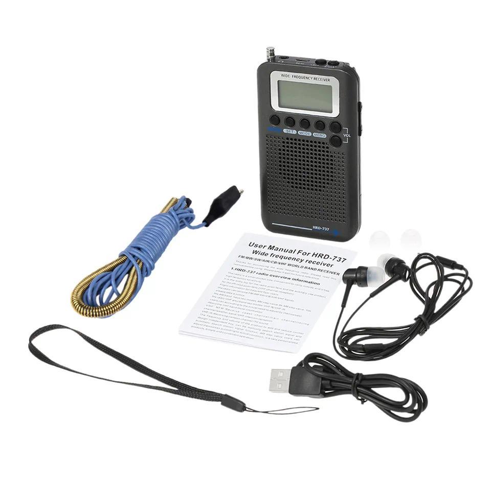 HRD-737 Portable Full Band Radio Aircraft Band Receiver FM/AM/SW/ CB/Air/VHF World Band with LCD Dis