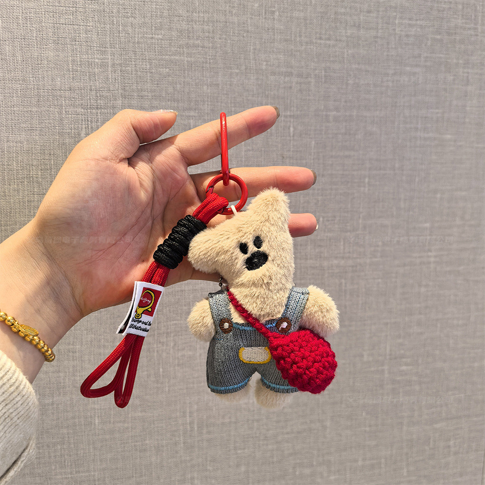 Tas Selempang Rajut Beruang Plushie dengan Tali dan Gantungan