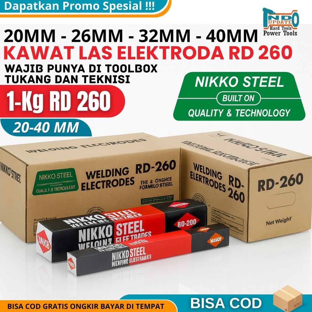 KAWAT LAS RD 260 2.6 MM [1KG] PAKAN LAS RD 260 ELEKTRODA LAS LISTRIK RD 260 NIKKO STEEL ECER