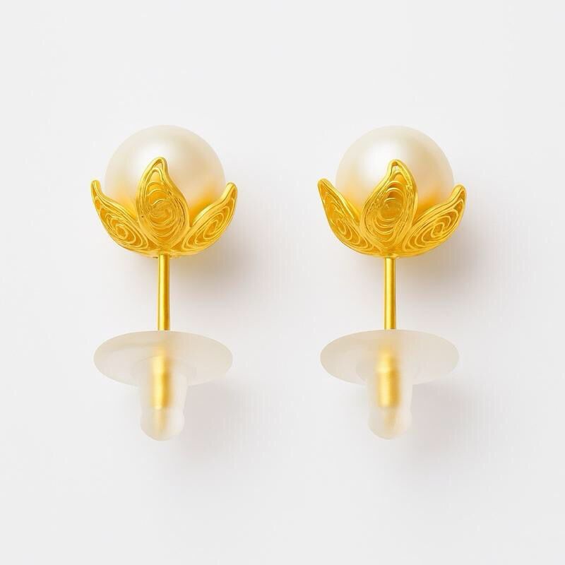 Giwang Emas Peluk Mangkok Daun Mutiara Asli Lombok