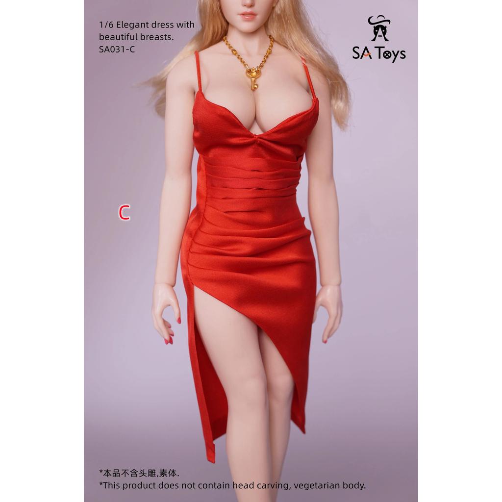 SA Toys SA031 1/6 Female y black sling Deep V dress Low-cut slit party skirt for 12"TBLeague large b