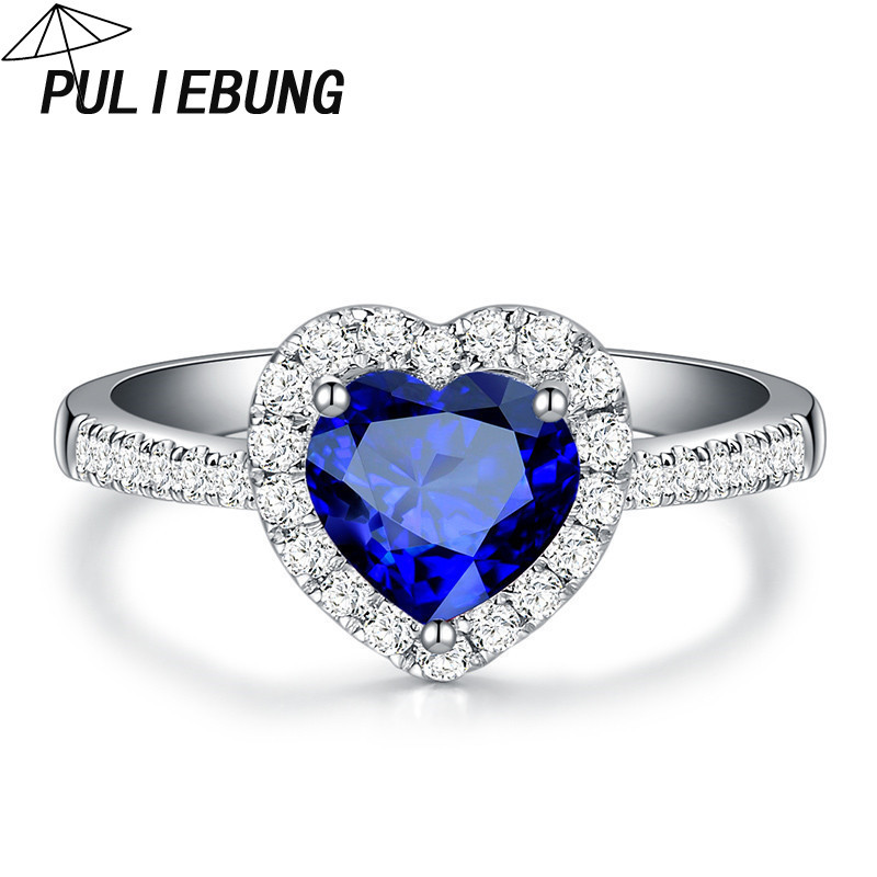 Cincin Batu Permata Berwarna Biru Hati Penuh Berlian yang Modis dan Unik