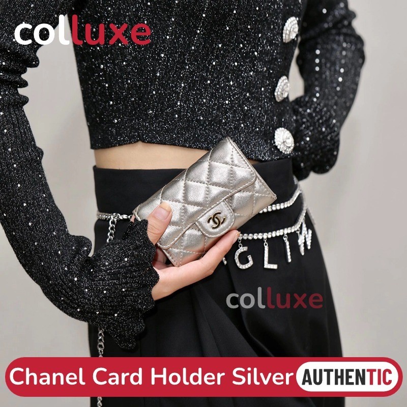 Menyediakan resi Chanel Card Holder Silver gold Wallet Pemegang kartu, dompet