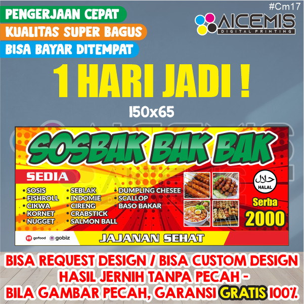 Spanduk Seafood Bakar / Banner Sosis Bakar / Spanduk Murah bagus seblak minuman makanan sekolah kont