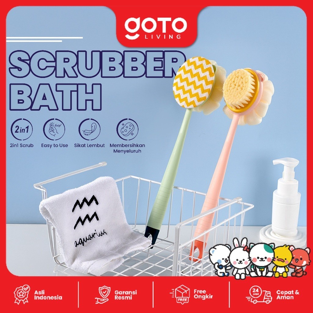 (Special Offer) Goto Cleya Scrubber Bath Sikat Badan Untuk Mandi Anti Slip 2in1