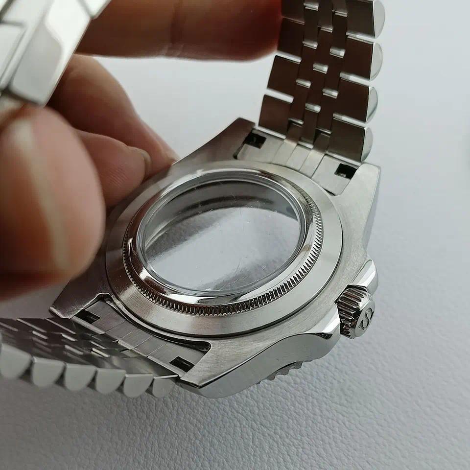 Casing Jam Tangan NH35 GMT 405mm Pria, Perak, Cermin Seluruh Bodi, Cocok untuk Mesin NH34 NH35 NH38,