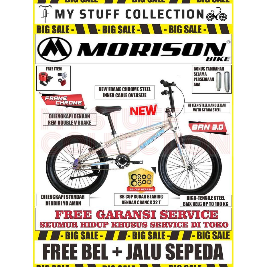 SEPEDA BMX MSON UKURAN 20 INCH COCOK UNTUK USIA 8 TAHUN HINGGA 15 TAHUN FRAME CHROME INNER CABLE BAN